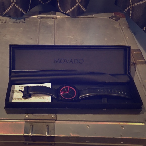 Movado Bold Series Black and Purple leather watch