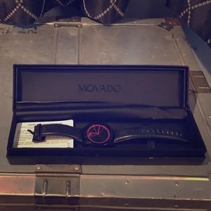 Movado Bold Series Black and Purple leather watch