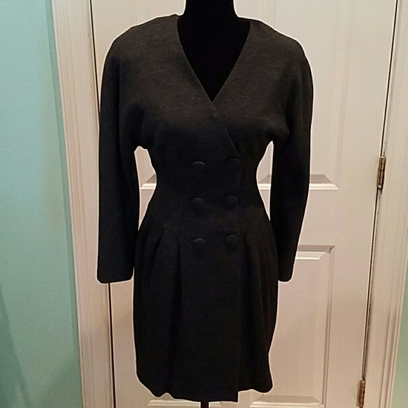 VINTAGE 80'S ANN TAYLOR GREY DOUBLE BREASTED BLAZER DRESS - Picture 1 of 4