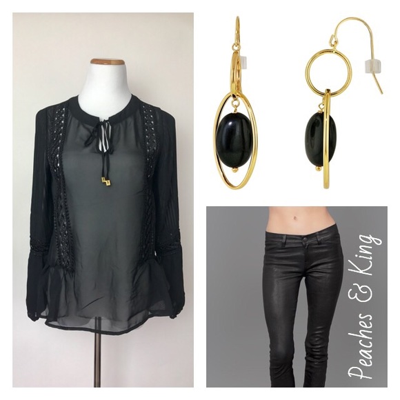 Charming Charlie Tops - Black Semi Sheer Peasant Top Size Small