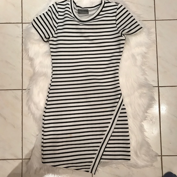 Black and white stripes asymmetrical dress