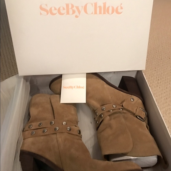 See by Chloe Janis Studded Suede Bootie Stucco Tan - Picture 1 of 4