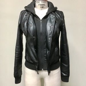 Foreign Exchange black PU fleece hoodie jacket SM