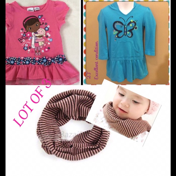 Toddler girls lot bundle 3 dress top scarf pink