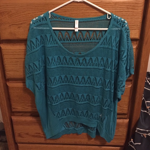 Xhilaration - teal mesh/cutout top XXL