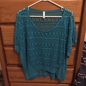 Xhilaration - teal mesh/cutout top XXL