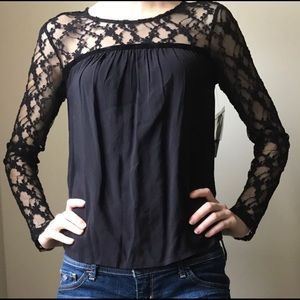 Black Lace Peasant Top