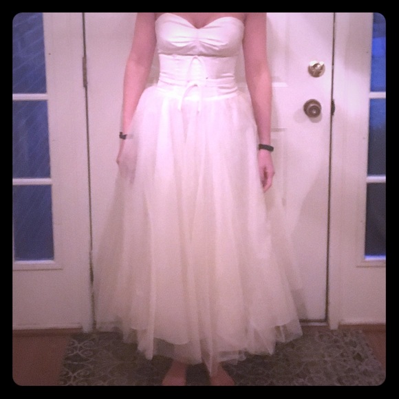 Ivory tea length formal dress