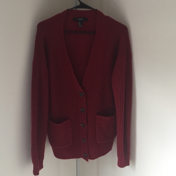 Forever 21 Red V-Neck Knit Cardigan