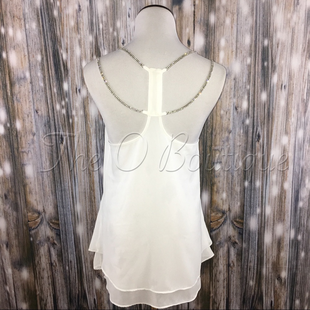 •LAST 1• White Rhinestone Straps Chiffon Tank - Picture 3 of 3
