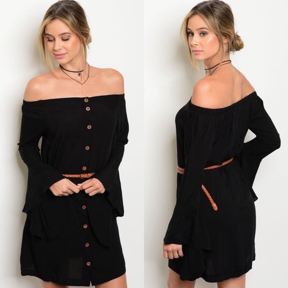 Boutique Dresses & Skirts - 🎉CLEARANCE🎉 Black Off-Shoulder Bell Sleeve Dress