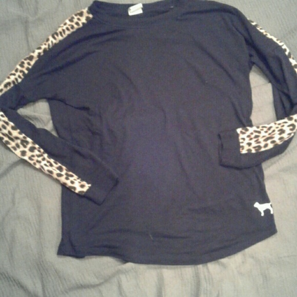 Like New! VS PINK Leopard Sleeve Jersey Tee.