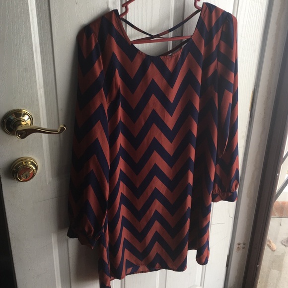Burnt orange & navy blue dress