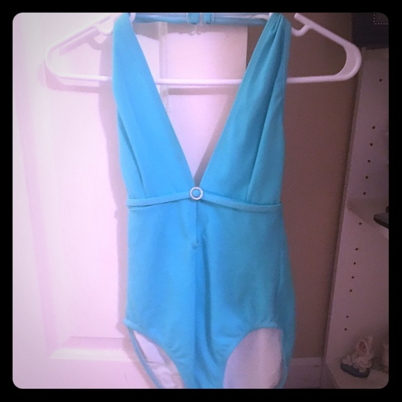 Aqua one piece pageant swimsuit