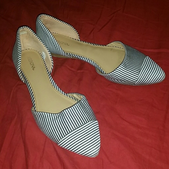 Navy and white striped flats