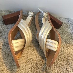 J.Crew Gold Leather Crisscross Strap Sandal