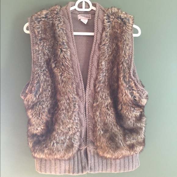 Faux Fur Vest with knitted trim & hook closures