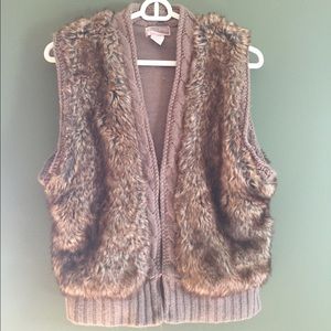 Faux Fur Vest with knitted trim & hook closures