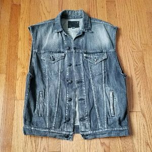 R13 Trucker Vest Cement Black Wash Small