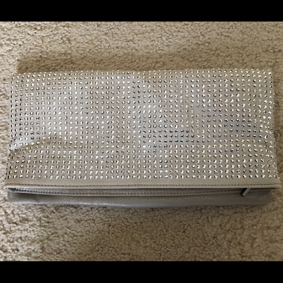 BCBG Silver Fold Studded Clutch
