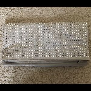 BCBG Silver Fold Studded Clutch