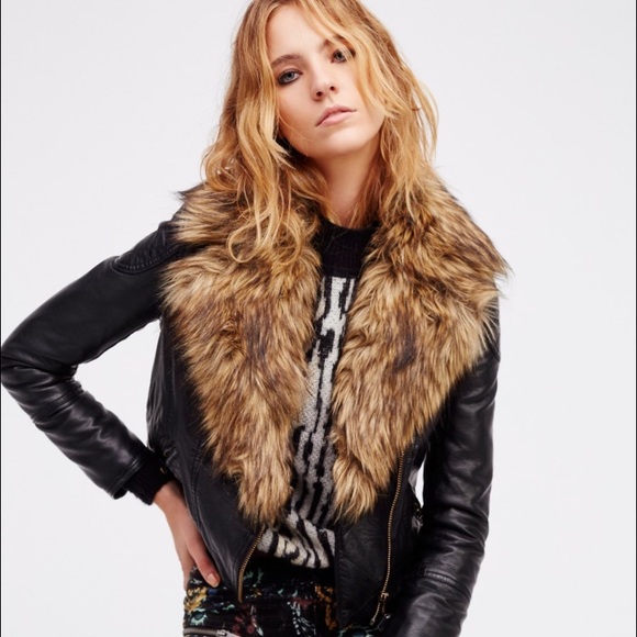 Free People Jackets & Blazers - Leather jacket with fur collar