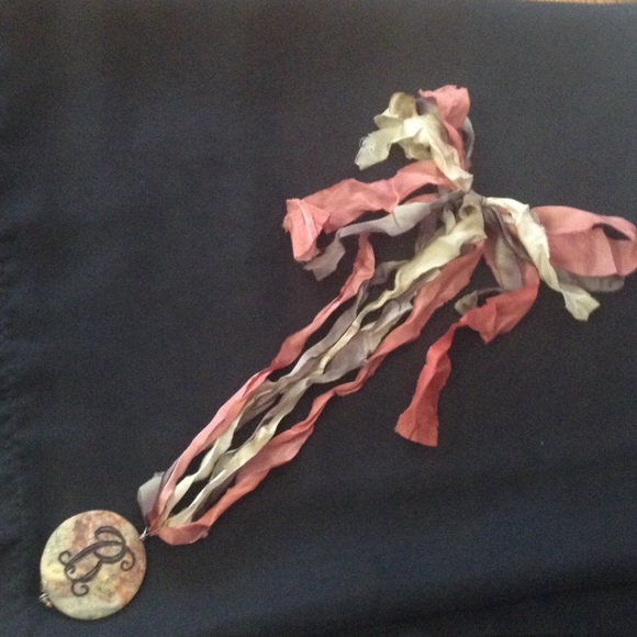 NWOT Ribbon necklace w Monogrammed pendant