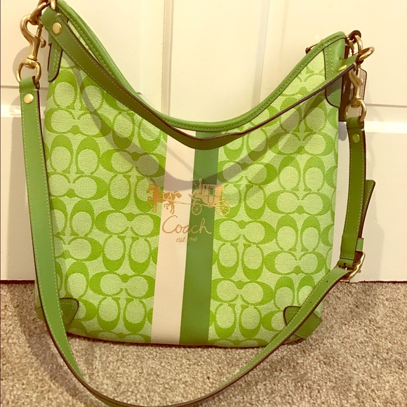 Coach Heritage Tote Green Bag, EUC.