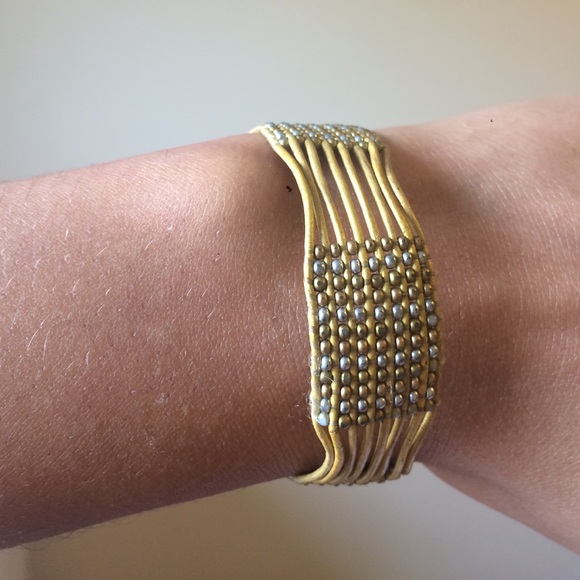 Handmade leather gold bracelet