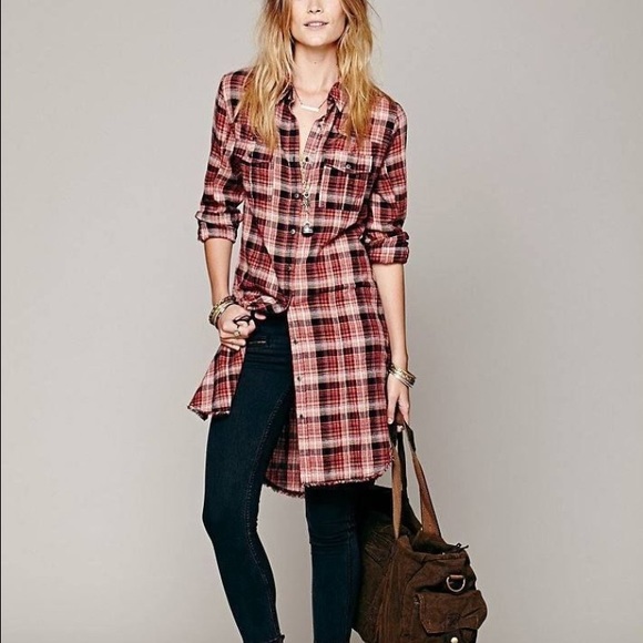Free People Plaid Maxi button-down Small