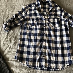 Navy and white gingham button up