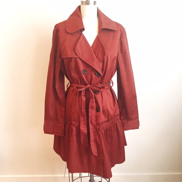 elle Jackets & Blazers - Rich Terra Cotta Trench Coat with Frills!