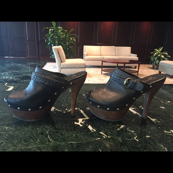 JS Black leather "Wilone" Open-Tor Mule w/studs