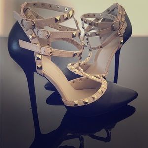 Black and Gold Studded Heels