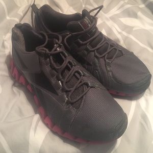 Gray and Pink Reebok Zigs