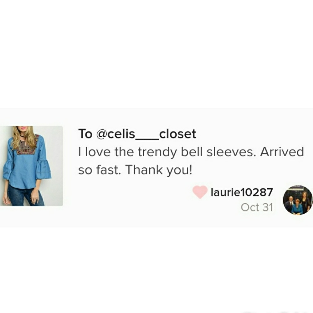 1 SMALL LEFT🔹 Light Denim Bell Sleeve Top - Picture 3 of 3