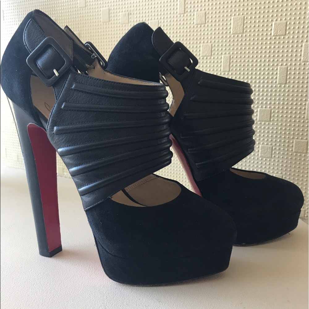 Christian Louboutin Black Velvet Platform Heels