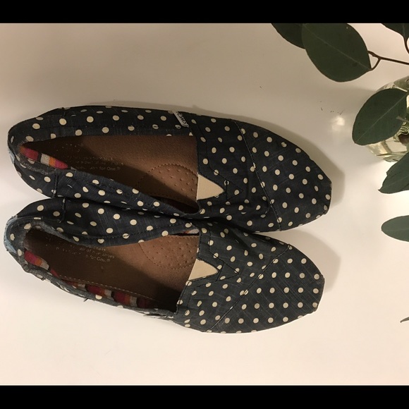 Navy and white polka dot Toms