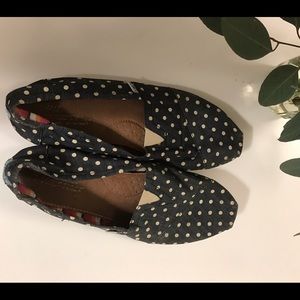 Navy and white polka dot Toms