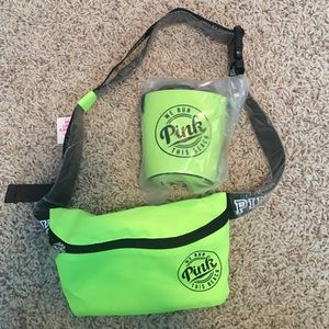 VS PINK Bright Green Fannypack and Drink Cousy 💚