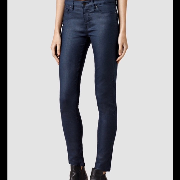 SOLD All  Saints Mast coated navy jeans 27 - Picture 2 of 4