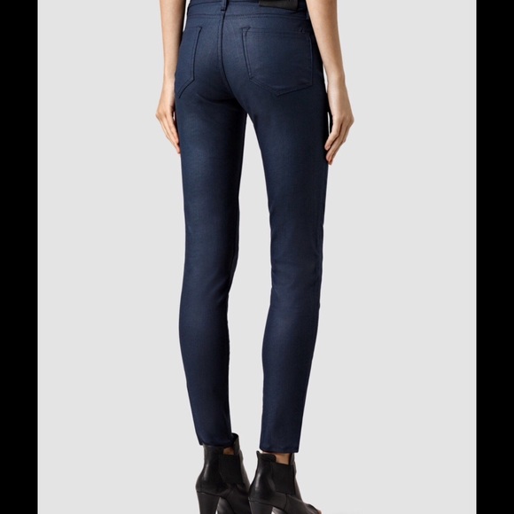 SOLD All  Saints Mast coated navy jeans 27 - Picture 3 of 4