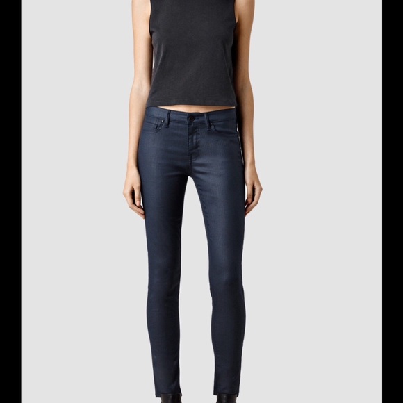 SOLD All  Saints Mast coated navy jeans 27 - Picture 4 of 4