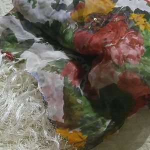 Floral Fringed Chiffon Sheer Scarf