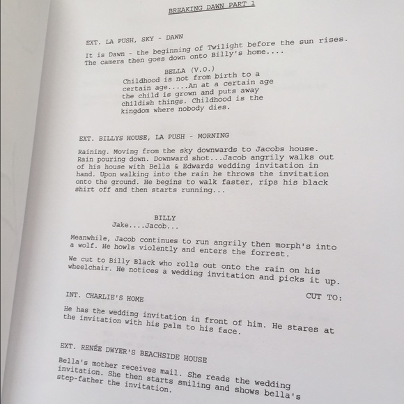 Other Twilight Saga Breaking Dawn Part 1 Movie Script Poshmark