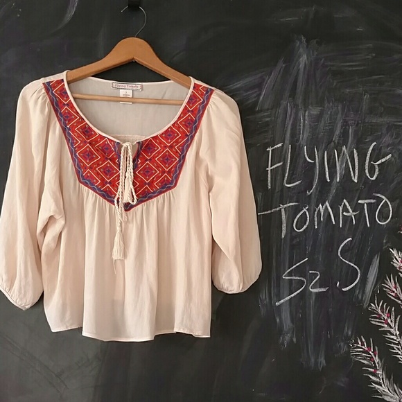 Flying Tomato Tops - Flying Tomato Boho Peasant Top Sz S