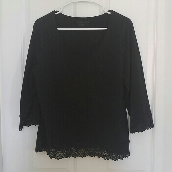 Coldwater Creek stretch black top, lace trim