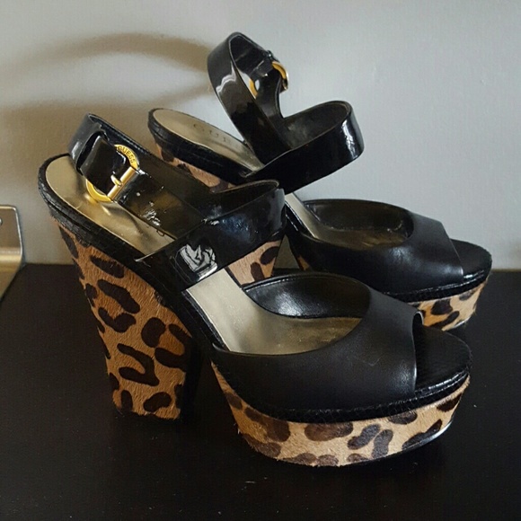 Guess Leopard pony hair heels.