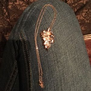 Long Rose Gold Pearly Leaf Necklace
