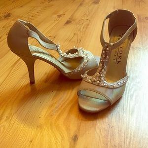 WORN ONCE. Tan Heels with Embellishments